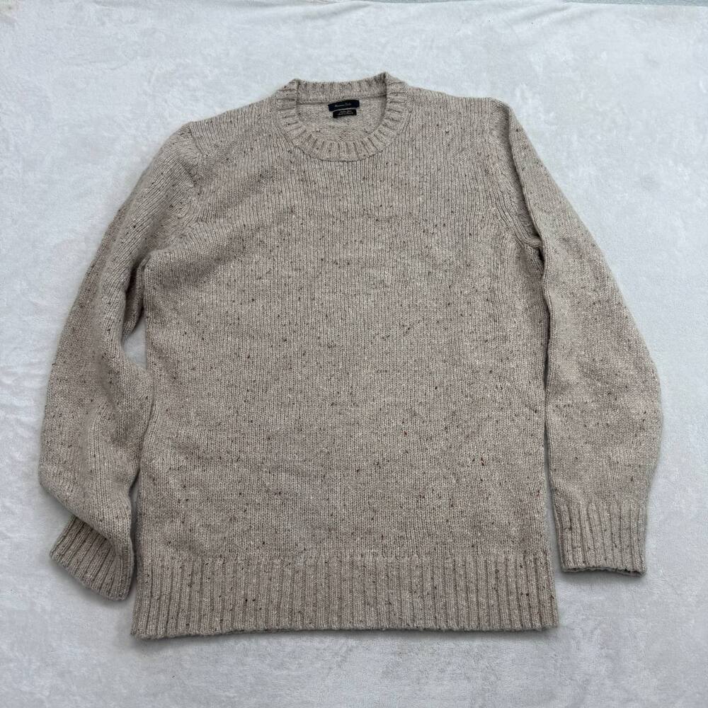 Massimo Dutti Unisex Sweater Tan Size M Italian Yarn Speckled Knit Crewneck